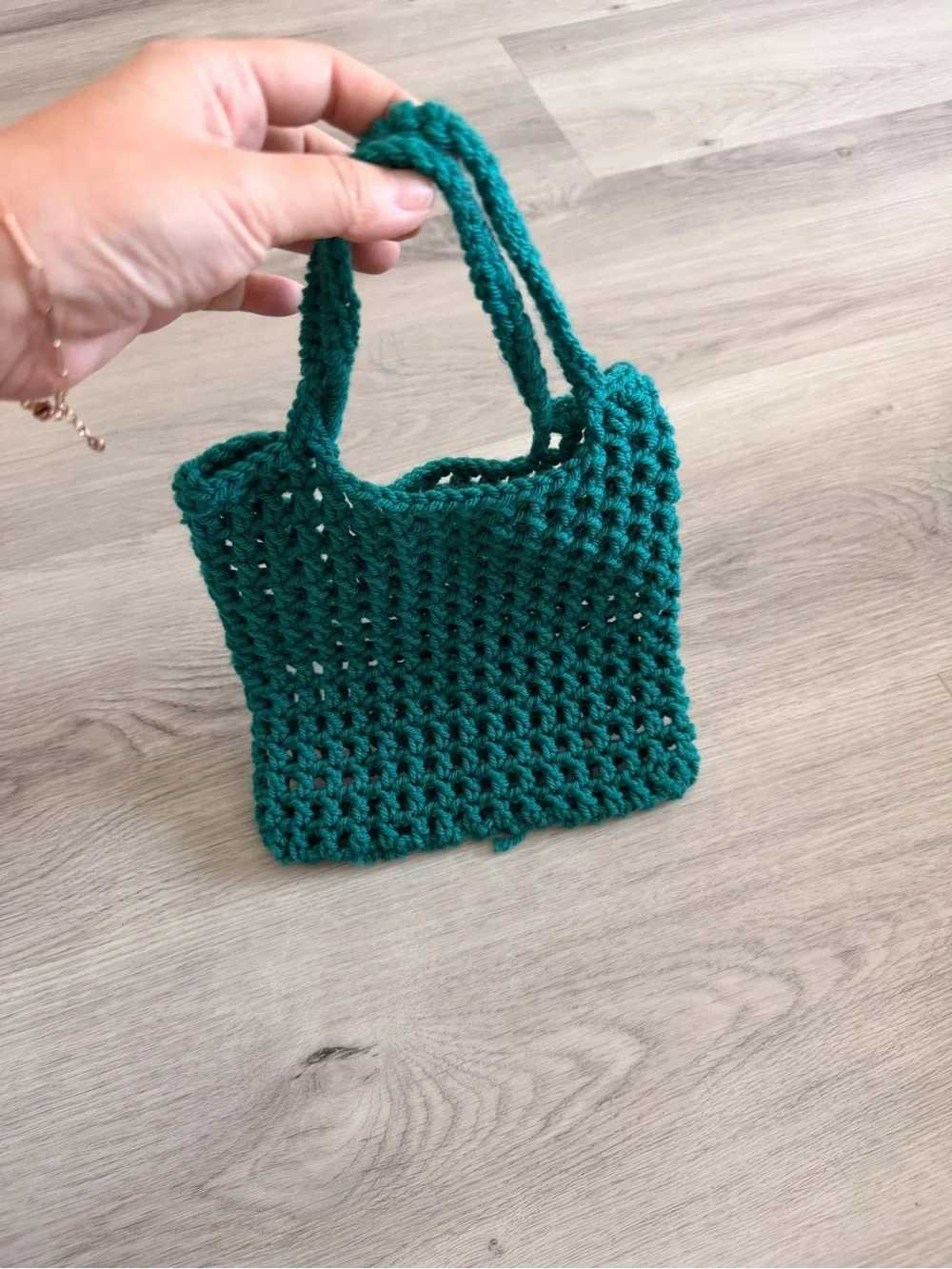 Handmade Emerald Green Crochet Mini Tote Bag